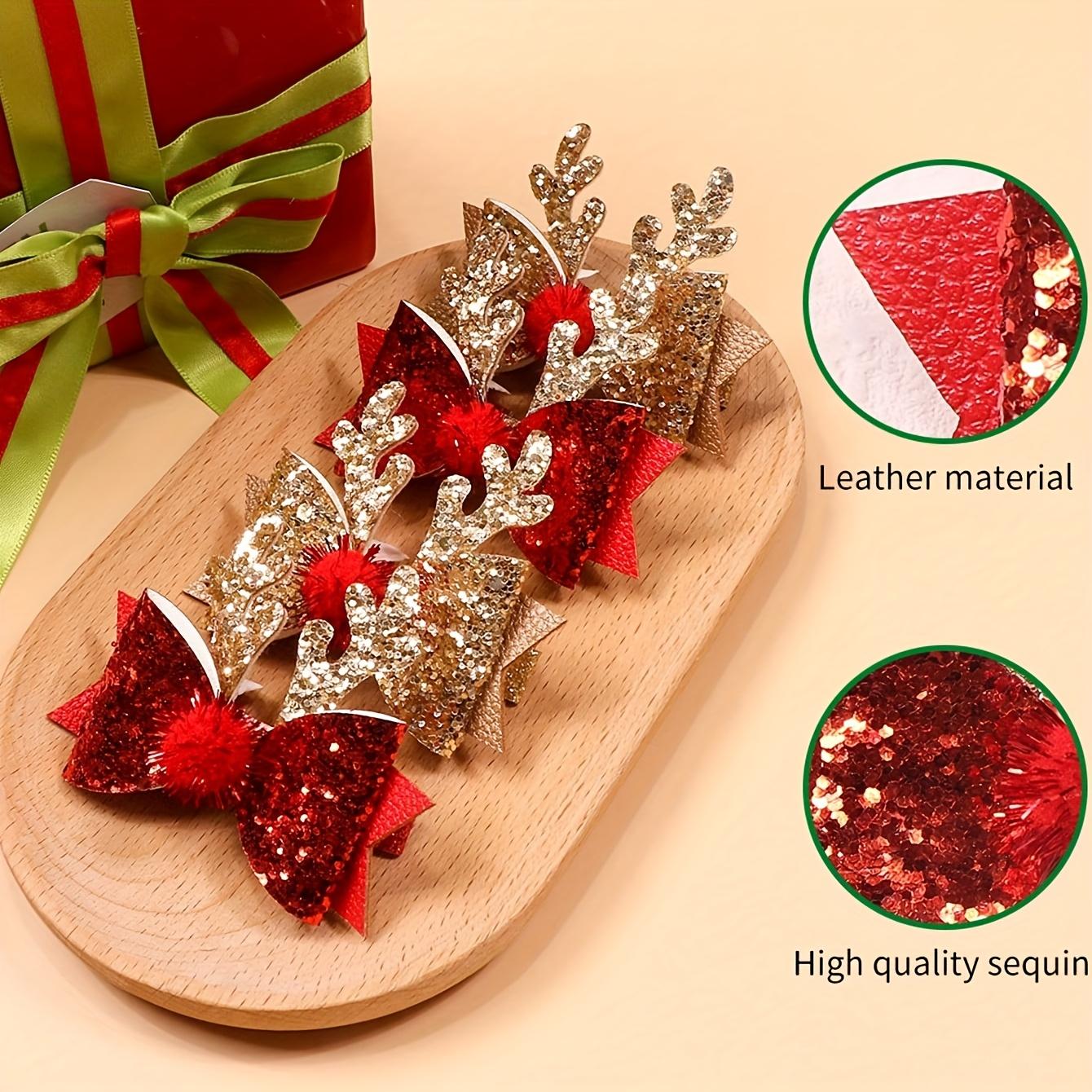 Elk-Themed Non-Toxic Pet Hair Clip with Shiny Antlers & Bowknot for Dogs & Cats - Elk Antlers for Christmas Costumes, Year-Round Collar or Harness Accessories, Cute Antler Clip for Cat & Dog Outfits (No Toxic Plants)