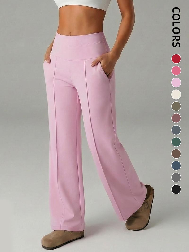 Women's Plain Loose Straight Leg Pants, Wide Leg High Waist Sporty Casual Sweatpants with Pockets, Comfortable Daily Wear Casual Comfy Sporty [Fits Small - Size Up Recommended]