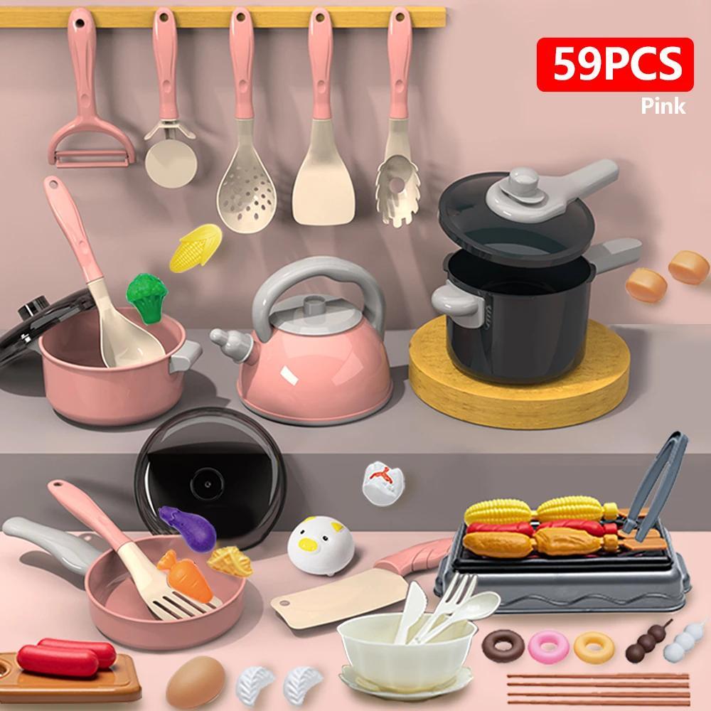 69-Piece Toddler Kitchen Pretend Playset with Pots, Pans, Utensils & Play Food, Play Kitchen Accessories for Ages 3+, Ideal for Classroom, Holiday & Birthday Gifts, 3 - 4 Years