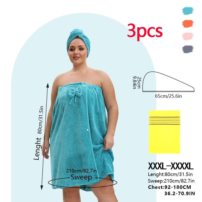 3pcs Set Suitable for M-XXXXL Adjustable Extra Large Bathrobe + Exfoliating Body Scrub Towel+Hair Cap Bathrobe Suitable for Home Travel Sauna Spa Wash Cloths, Bath Towels, Exfoliating Body Scrub Towel, Super Absorbent Towel
