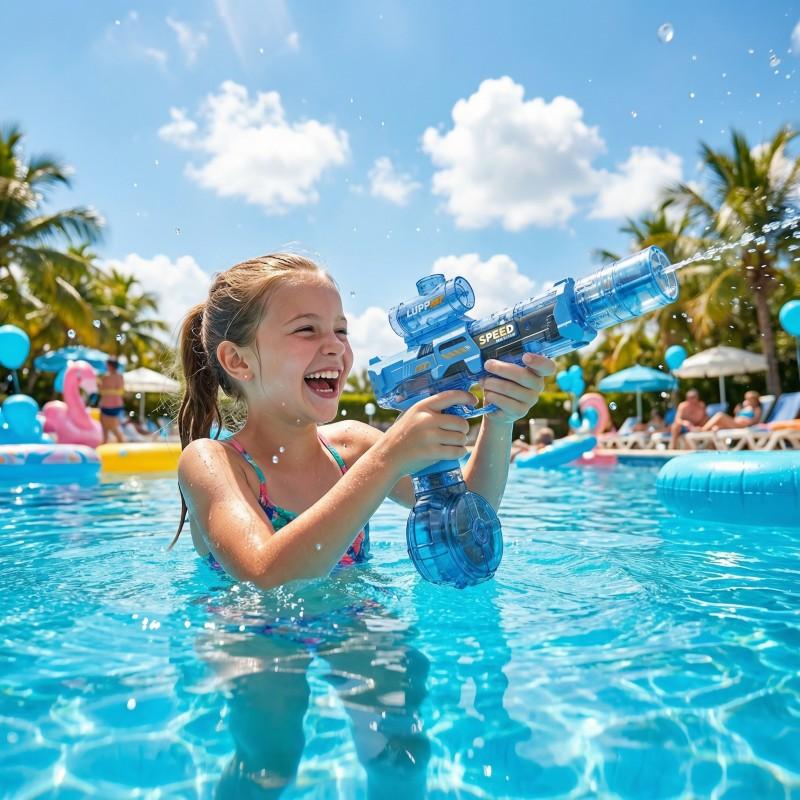 Summer Pool Beach Party LED Electric Large Capacity Automatic Toy Water Gun with Flame Effect, Unisex Outdoor Safe Toy, Rechargeable Lithium Battery
