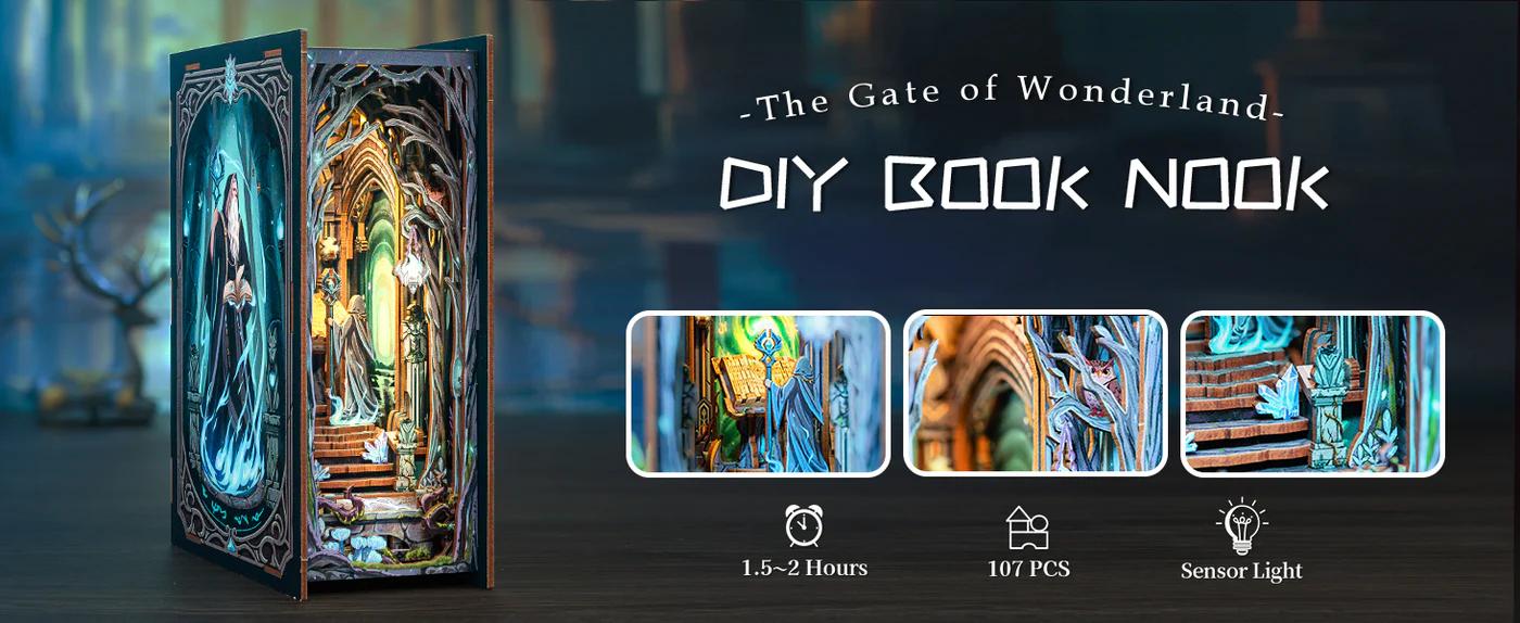 【The Gate of Wonderland】CUTEBEE Book Nook Kit - DIY Miniature House Magic Tiny House Booknook Dollhouse Kit for Adults, Teens, 3D Wooden Puzzle Bookshelf Insert Decor, Gifts for Family and Friends