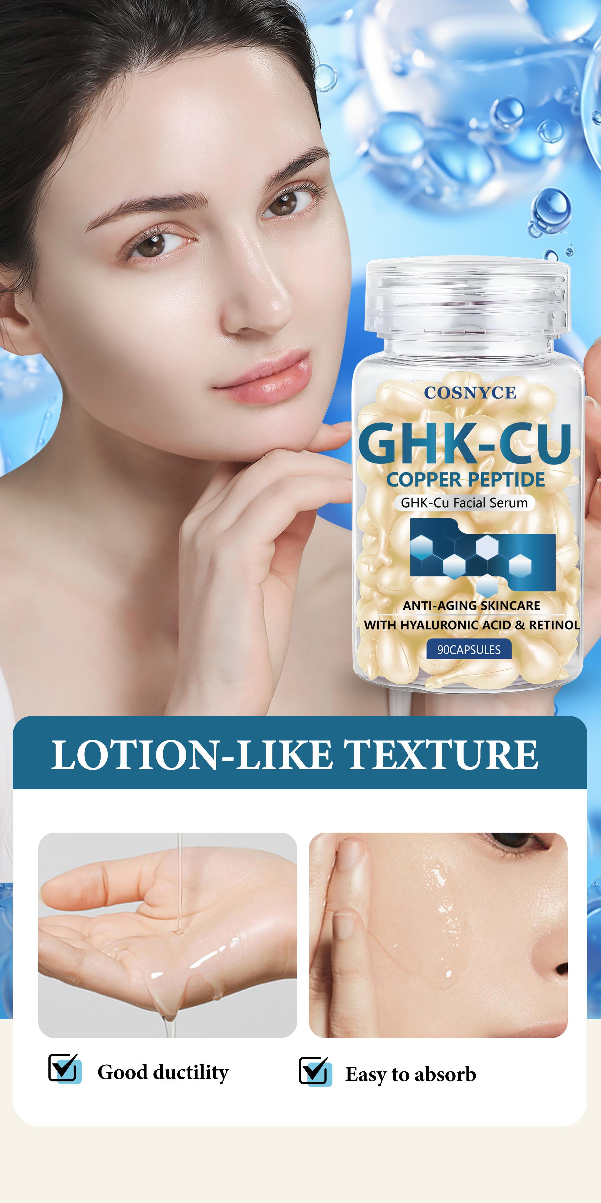 Cosnyce Blue Copper Peptide Facial Essence, Hyaluronic Acid Vitamin C, Moisturizing Skincare, Firming and Tightening