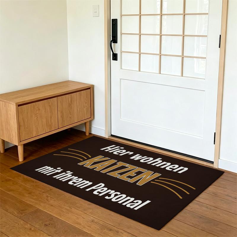 Velvet washable and soft, Whiskered 'KATZEN' text, humorous, playful, Suitable for living rooms, bedrooms, and dining rooms for furniture decoration aesthetics, welcome door mat, anti-slip rubber backing