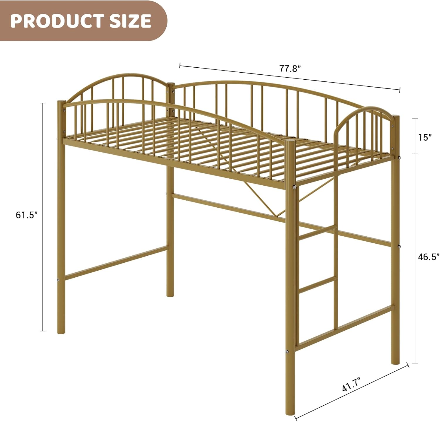 Loft Bed Twin Size, Heavy Duty Metal Loft Bed Frame with Arched Guardrail and Safety Ladder, Space-Saving, No Box Spring Needed Loft Bed Twin Size, Heavy Duty Metal Loft Bed Frame with Arched Guardrail and Safety Ladder, Space-Saving, No Box Spring Needed