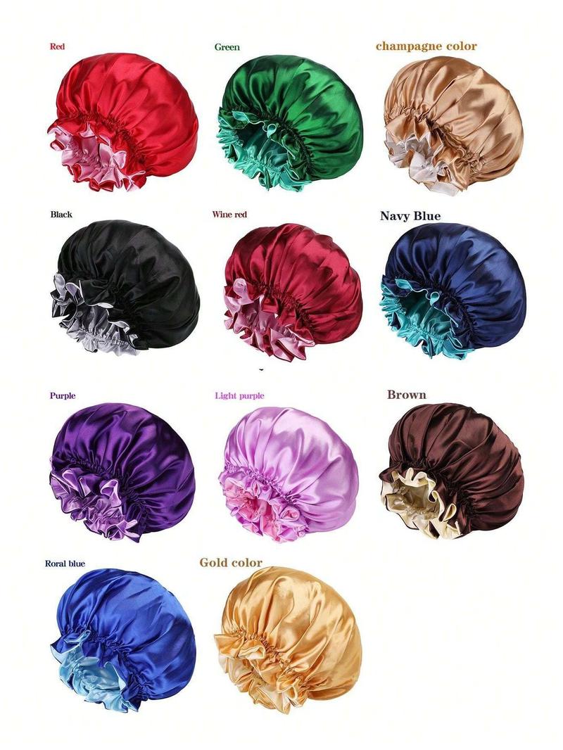 Women's Bonnet Two-Layer Pure Color Wave Edge Elastic Silk Smooth Satin Fashion Sleep Cap, Comfortable Soft Breathable Hair Care Hat, Sleeping Bonnet