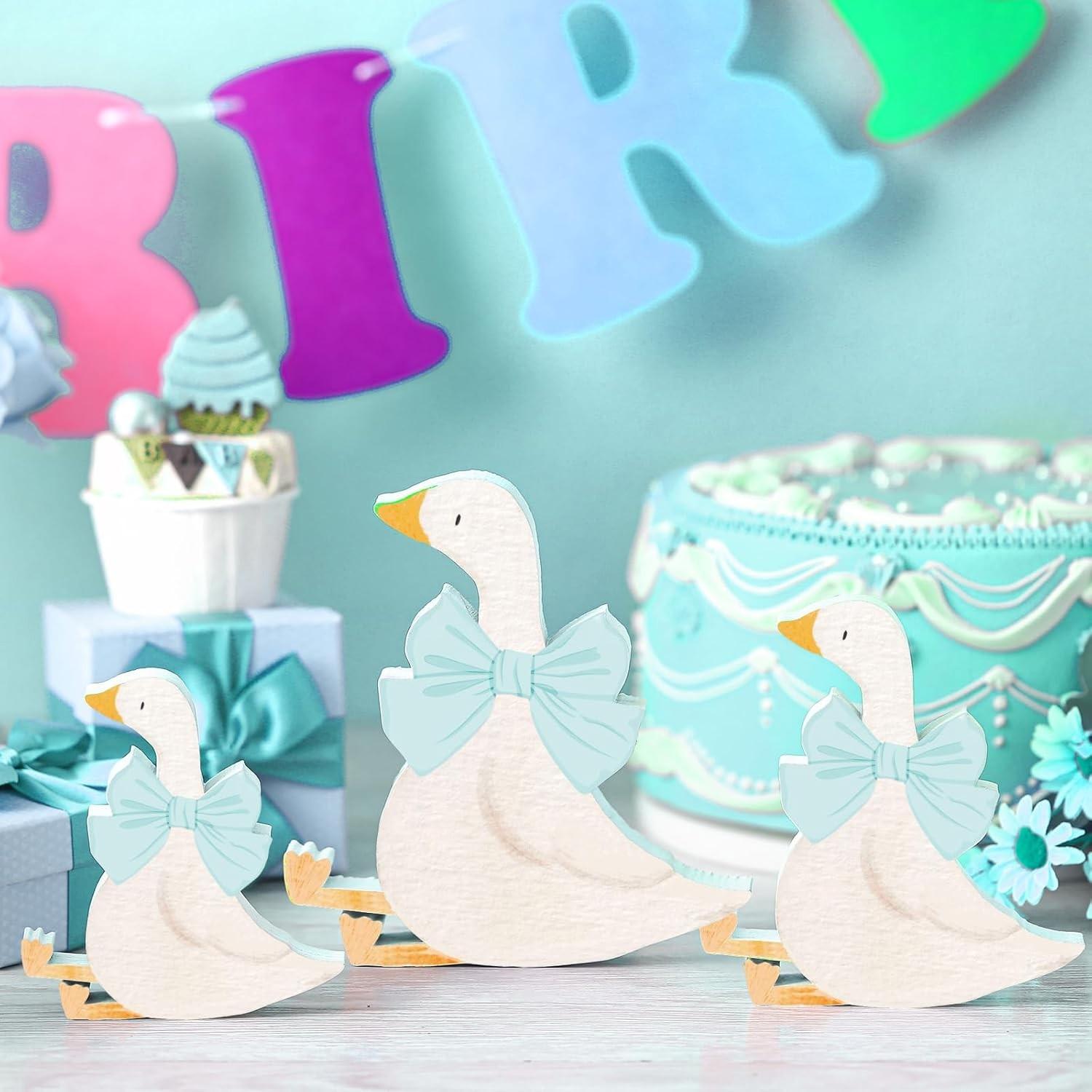 3 Piece Set Goose Birthday Party Decor Bow PVC Material Baby Shower Decoration Party Decoration Supplies Fun Dining Table Centerpiece Gift Layered Tray