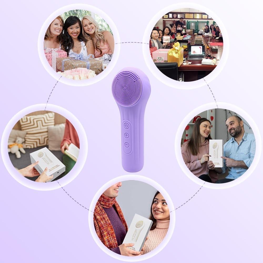 Electric sonic facial cleansing brush, facial cleanser tool, facial exfoliating brush, silicone purple brush for cleansing mousse, gentle facial cleansing tool, skin care tool, multiple colors available