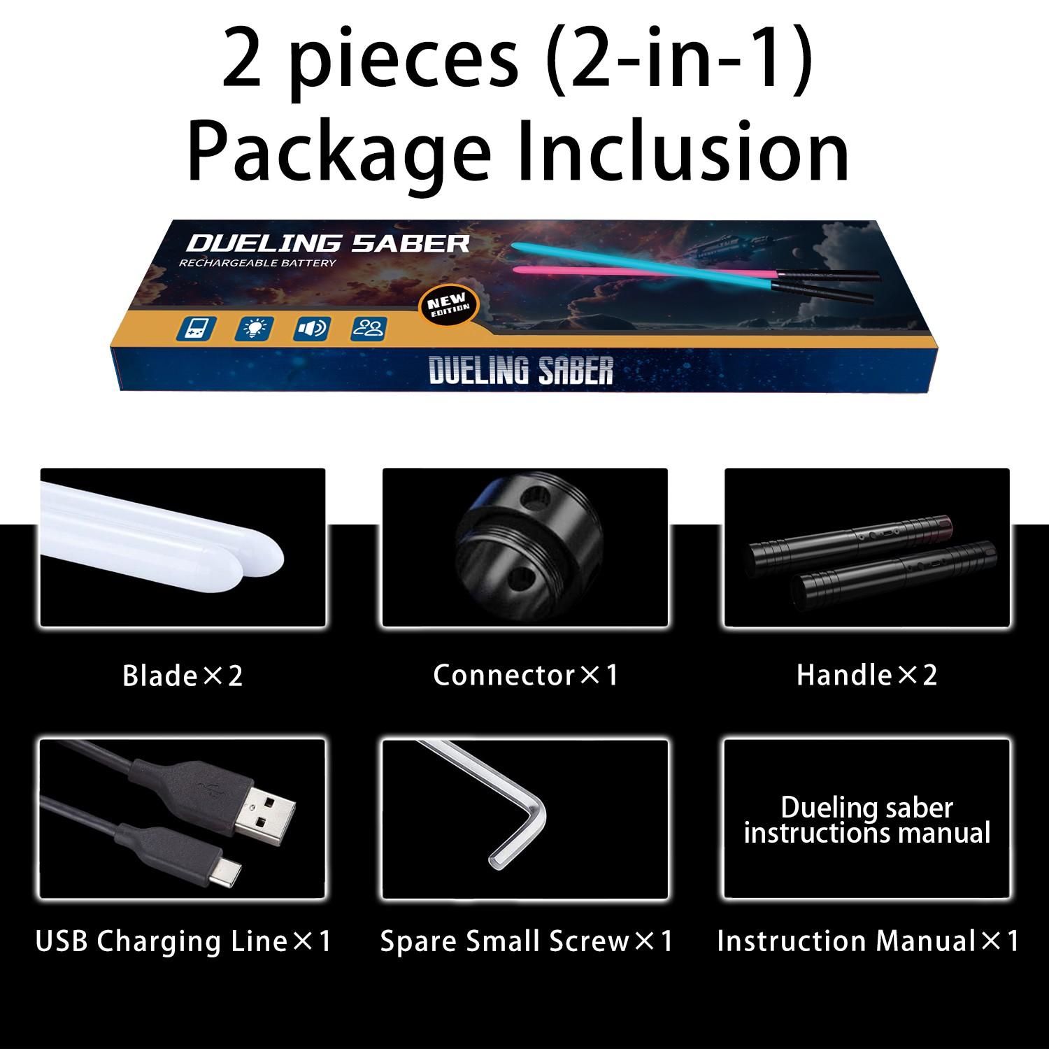 2-in-1 Double Bladed Laser Sword with Metal Hilt, RGB Colors & Sound Mode, Force FX Dueling Sword, Rechargeable Glow Sword for Cosplay, Glow in The Dark Party, Birthday & Holiday Gift for Him, lightsaber