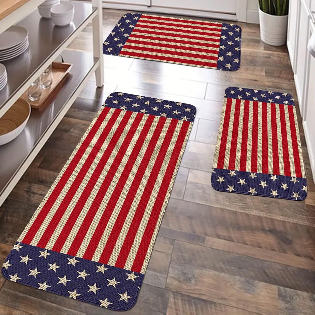 JIT 1/2/3 pc of flannel flag Memorial Day and Independence Day White Eagle Embroidered Carpet for Multi-Scene Use as Decorative Carpet - Kitchen Carpet Set, Flannel Washable Side-Edge Soft Carpet, Suitable for Kitchen, Bedroom, etc.