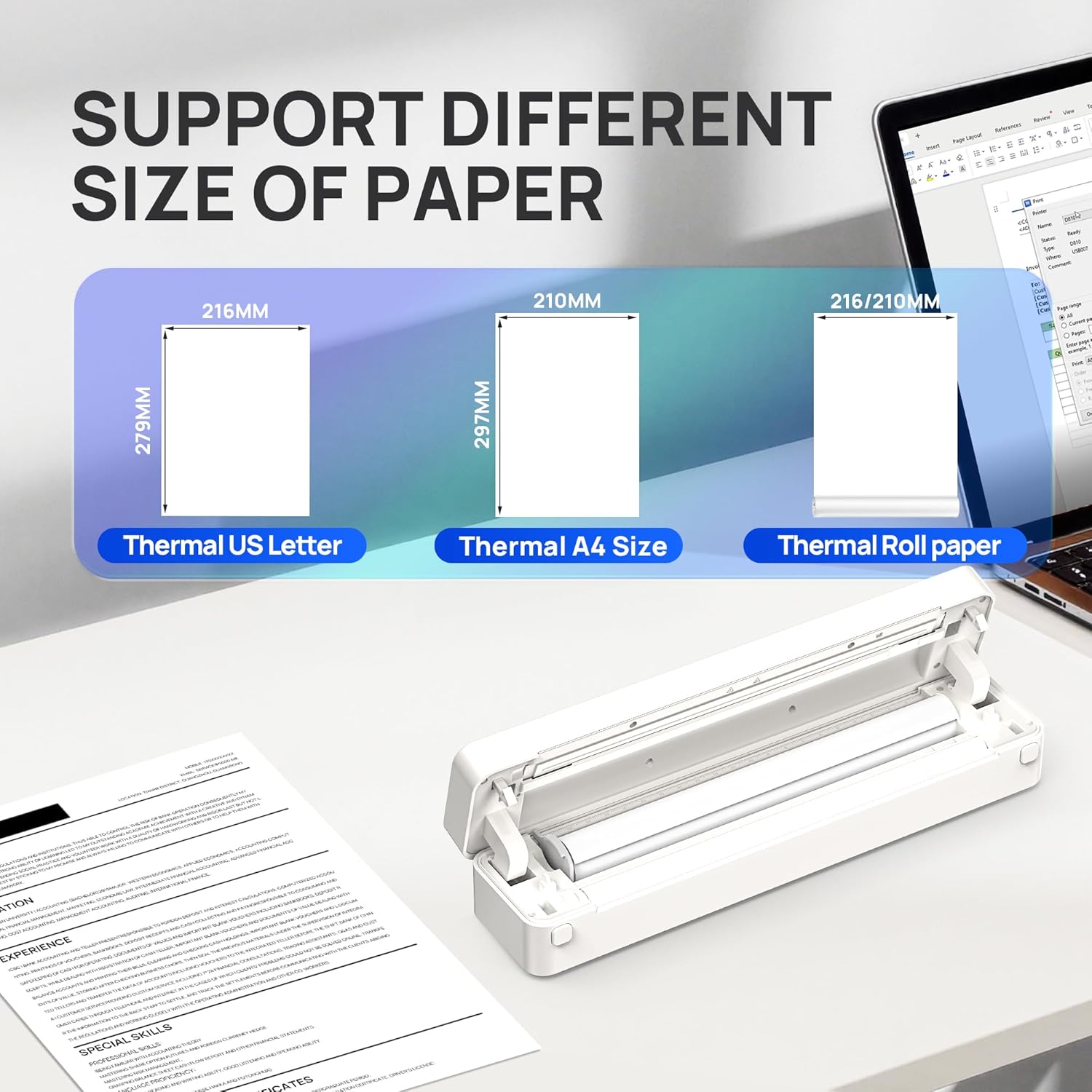 D830 Portable Printer  for Travel, Supports 8.5 x 11 Inch Thermal Paper,  Compatible with iOS, Android, Laptop, Beige