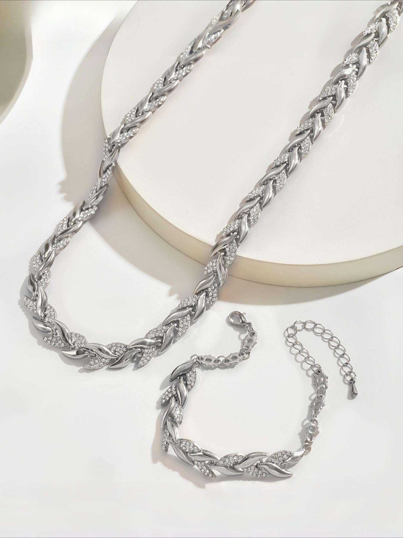 1 Bracelet and 1 Necklace / 1 Bracelet and 1 Pair of Earrings, Light Luxury Elegant Design with Glass Rhinestone Mermaid Fashionable Jewelry Set for Women, Suitable for Autumn and Winter Banquets and Daily Wear