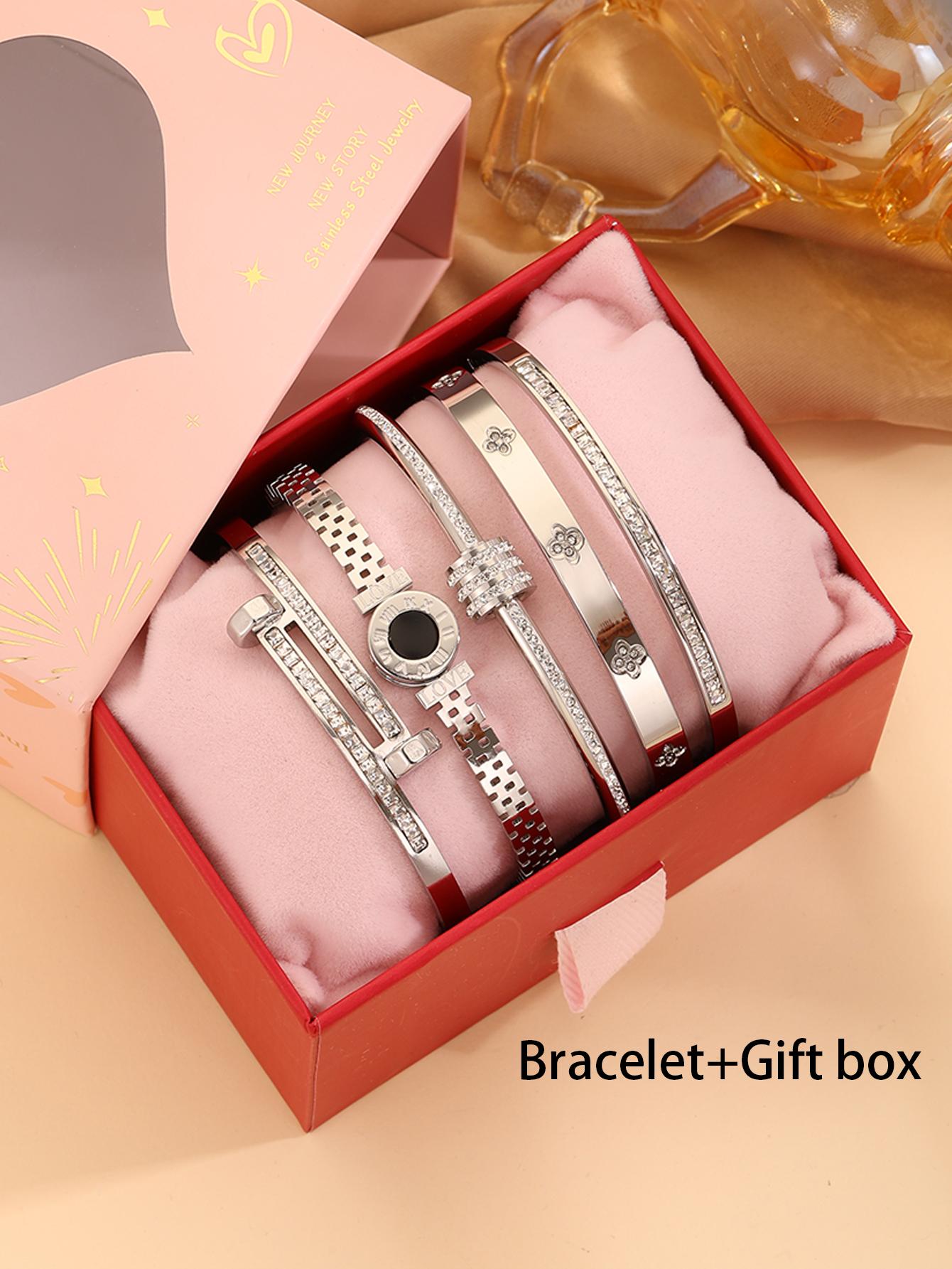 5-piece elegant and luxurious 304 stainless steel Romantic Bracelet Set with gift box, suitable for both women and men, high-quality and fashionable items