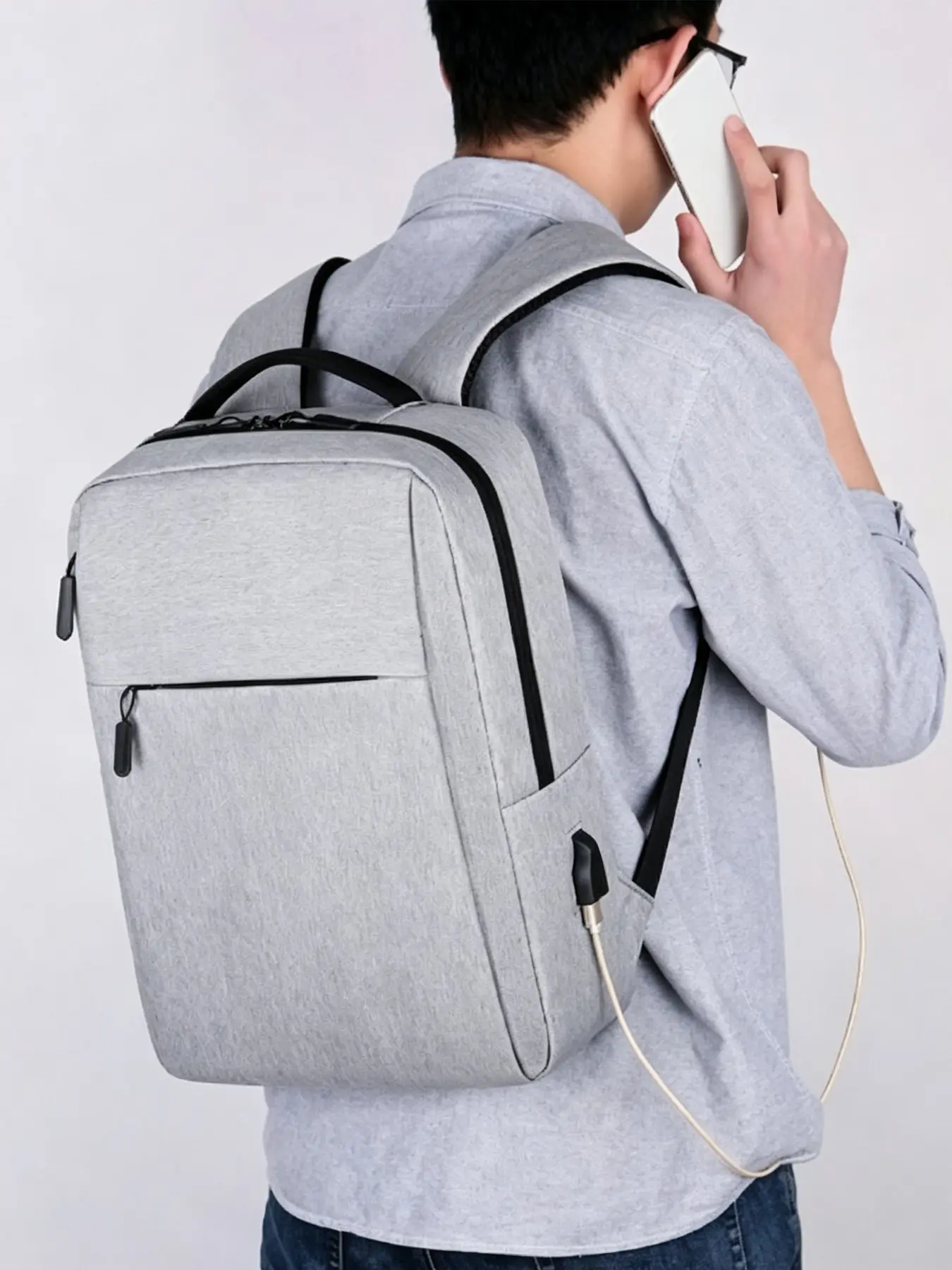 1pc Classic Simple Laptop Backpack with External USB Charging Port, Waterproof Large Capacity, Fits 15.6 Inch Notebook, Unisex, Multi-Compartment