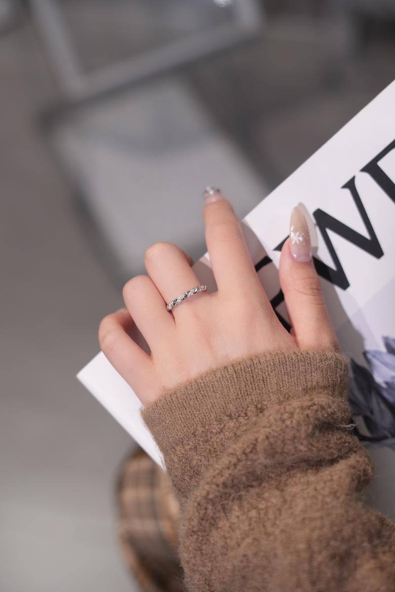 【#377】3mm Antique Twisted Stacking Band Full Synthetic Moissanite Rings in 925 Sterling Silver