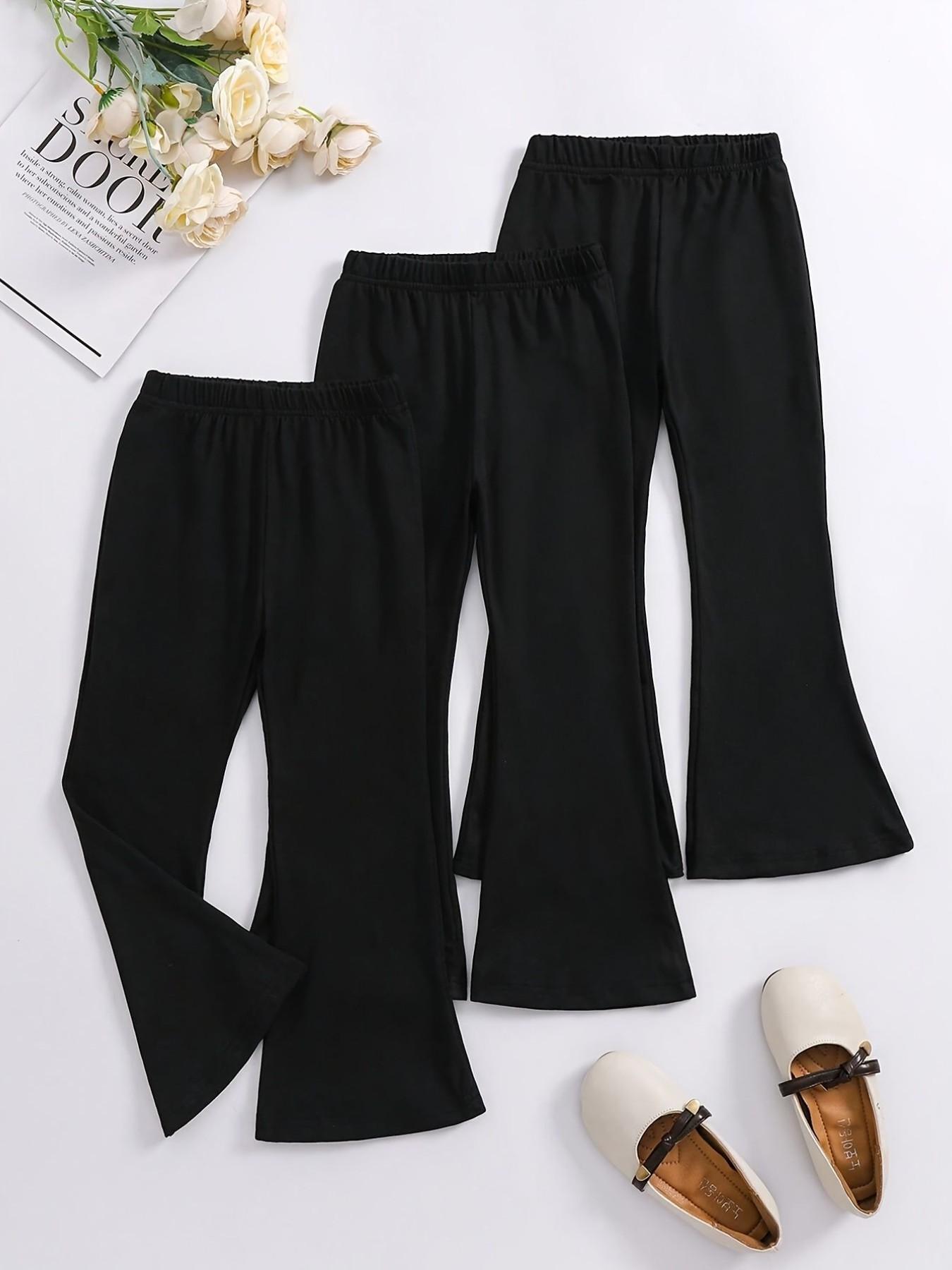 3-Pack Girls' Bell Bottom Pants, Elastic Waist Slim Fit, Sporty Style, Daily Wear, Dance, School Uniform Innerwear