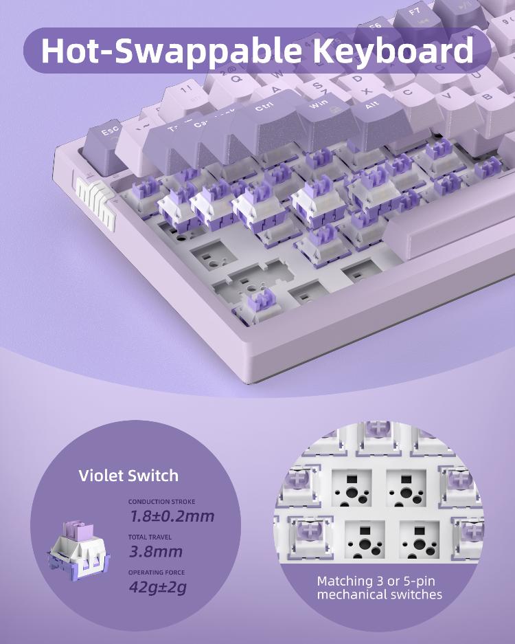 MageGee SKY81 Wireless mechanical keyboard Gasket Mounted keyboard, Creamy Sound , Hot-sawappable, RGB Backlit,  MageGee Customized Switches, Soft and bouncy feeling, Tri-mode connection, 75% layout Keyboards with 83 Keys for  Windows & Mac