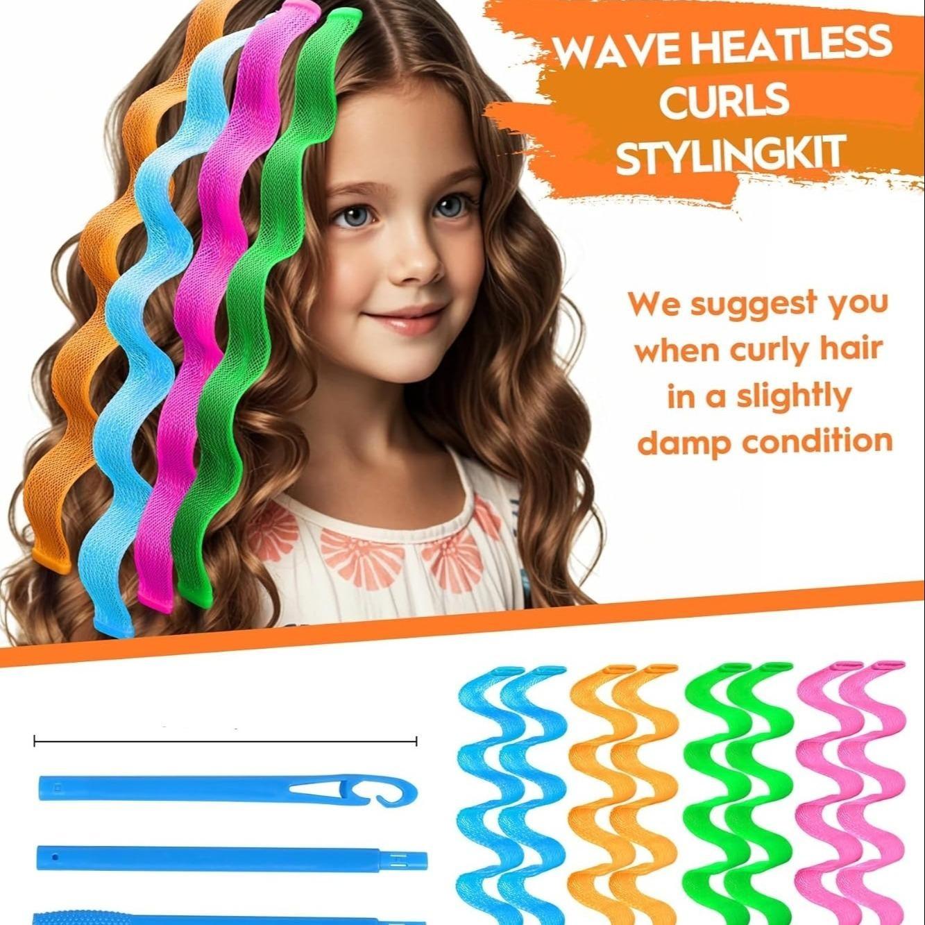 28-piece Wavy Heatless Curler Set, including styling hooks, can create various hairstyles, a perfect Valentine's Day gift for girlfriends, easily achieve perfect hairstyles without heating (45cm, mixed colors)