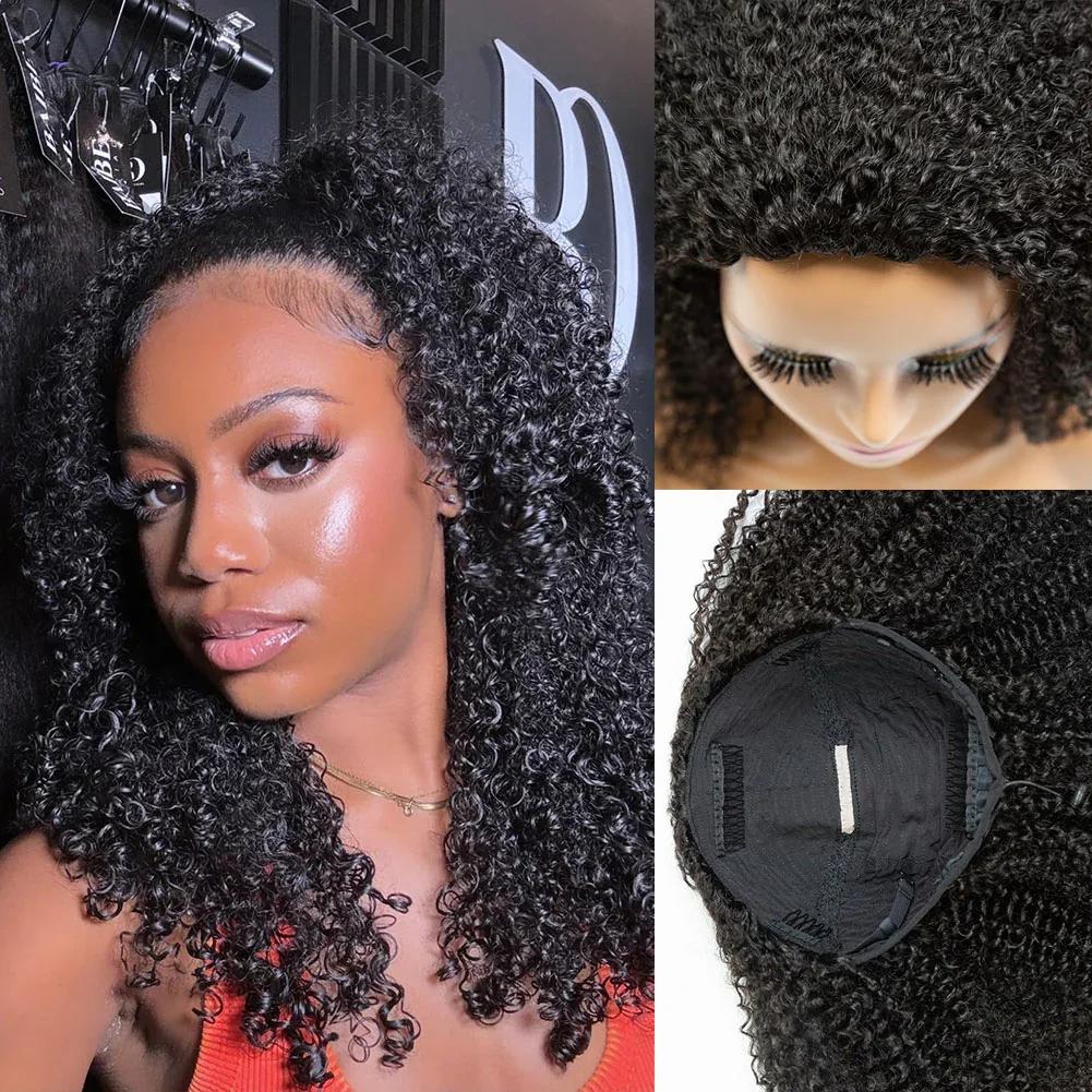 Bling Hair 180% Half Wig Human Hair Kinky Curly Wigs Glueless Wigs Human Hair 3 in 1 Wear Go Glueless Wig With Drawstring Seamless