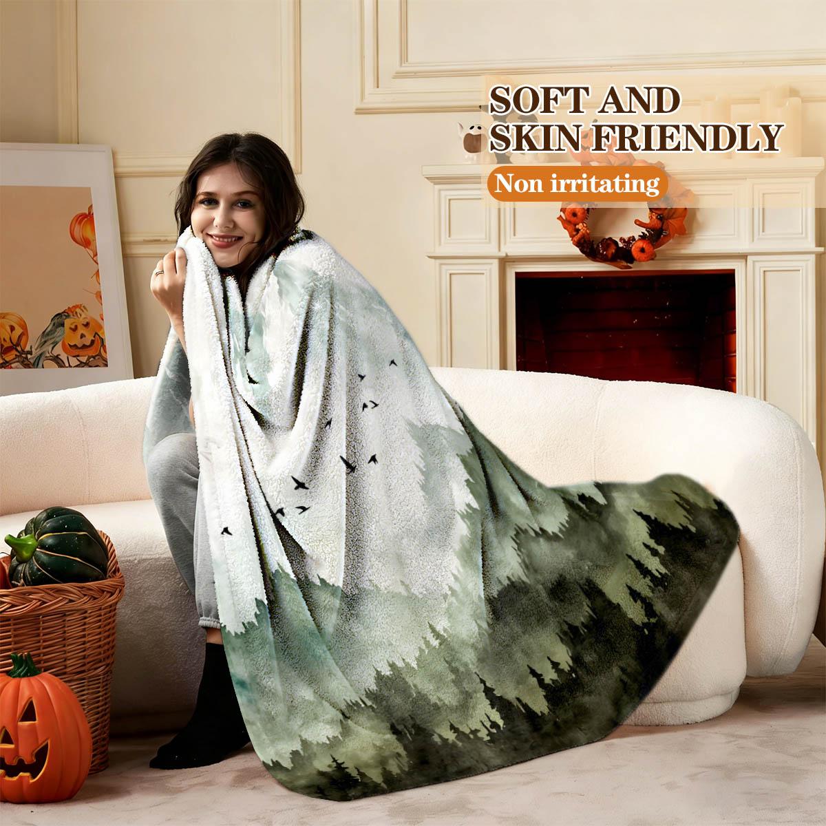 Landscape Bird Print Blanket, Simple Flannel Throw, Breathable All-Season, Sofa Bed Tail Bedroom Decor, Gift for Home Pets