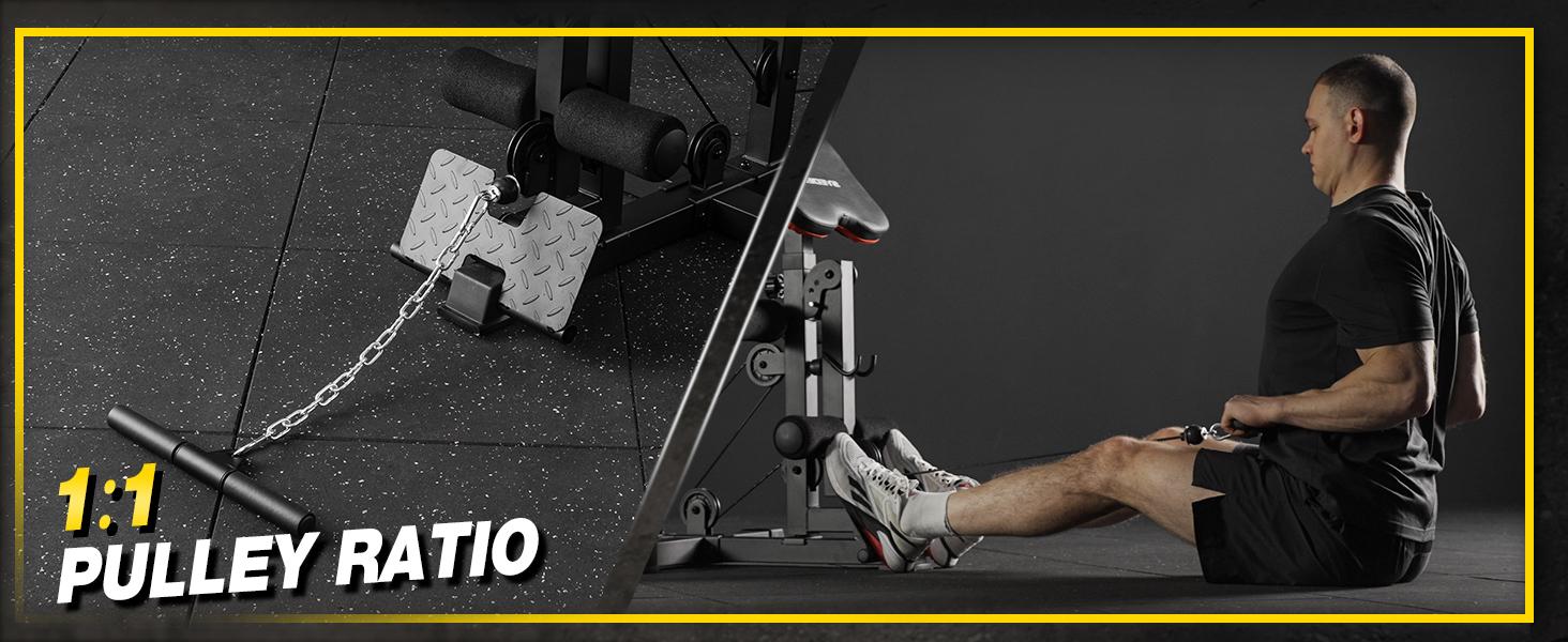 Home Gym, Multifunctional Home Gym Equipment, Home Gym Station with 150LBS Weight Stack, Exercise Equipment for Full Body Strength Training Lat Pulldown Machine SpringStatements