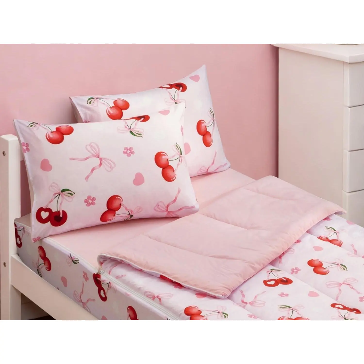 Cherry Pattern Twin Comforter Set with Zipper Bedding for Girls
