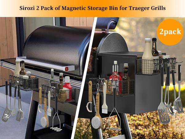 Magnetic Storage Bins & Paper Towel Holder for Traeger Smoker Grills Ironwood 885 Pro Series 34 22 D2 575 780 650 Z-Grills Pit Boss Utensils
