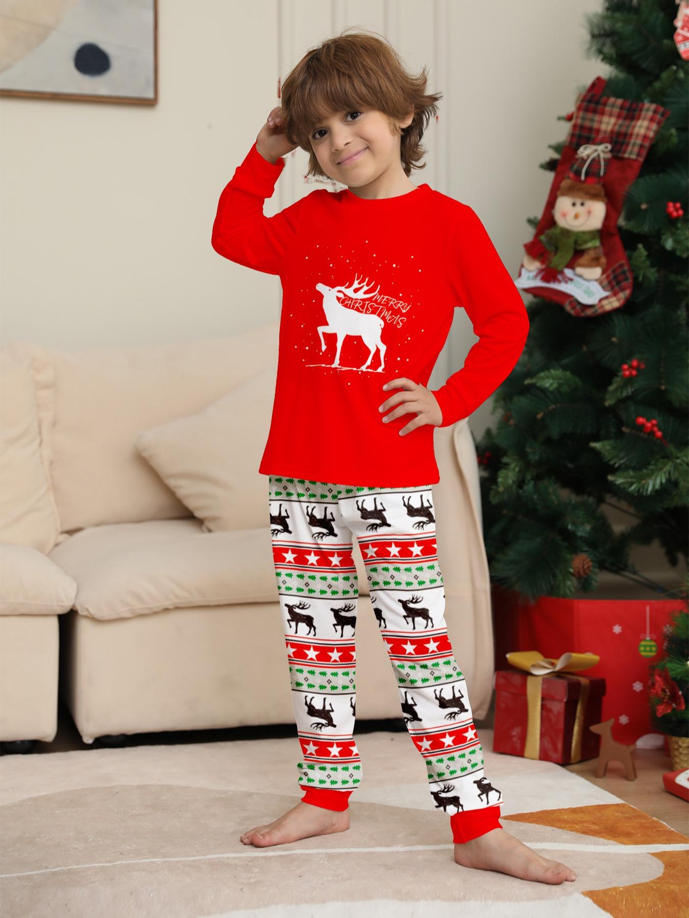 Christmas Bottom Deer Pajamas Set, Merry Christmas Print, Soft Elastic Fabric, Fitted Style, Family Matching, Fall & Winter