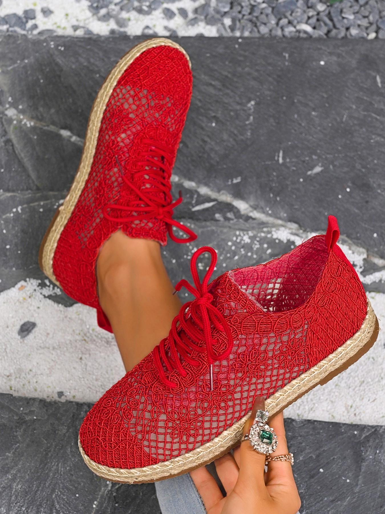 Women's Summer Crochet Sneakers, Casual Breathable Mesh Shoes, Handmade Hooked Knit, Round Toe, Low Ankle, Random Print, Fashion Trendy