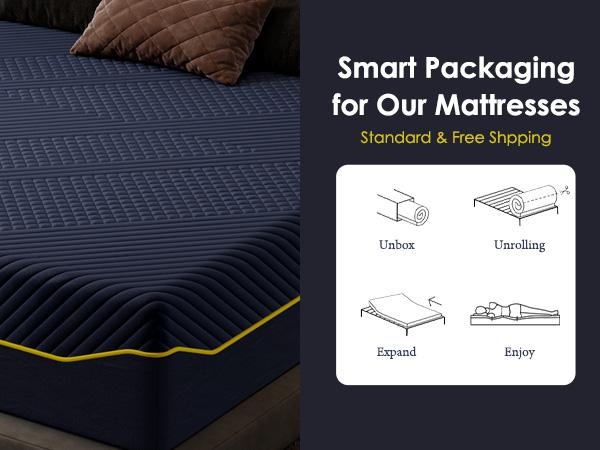 Gel-Infused Memory Foam Mattress! 10/12/14 Inch – King/Queen/Full/Twin. Cooling Washable Cover, Bed in a Box (Navy Blue)