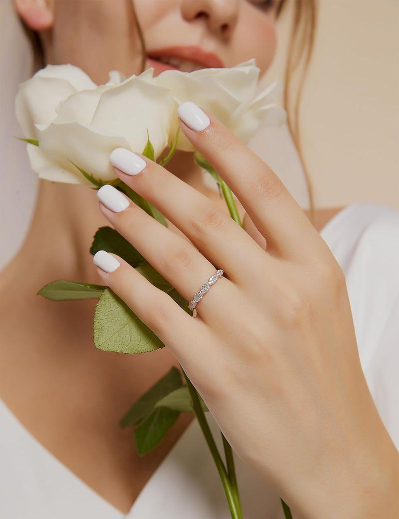 EAMTI 925 Sterling Silver Wedding Band for Women Cubic Zirconia Twisted Rope Half Eternity Band Ring