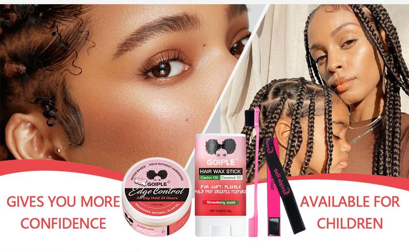 5 Count Edge Control Wax Set for Women - Non-Greasy Strong Hold, Smooth Edges, Strawberry Scented Hair Wax Stick Nourishes Gel Haircare Organic