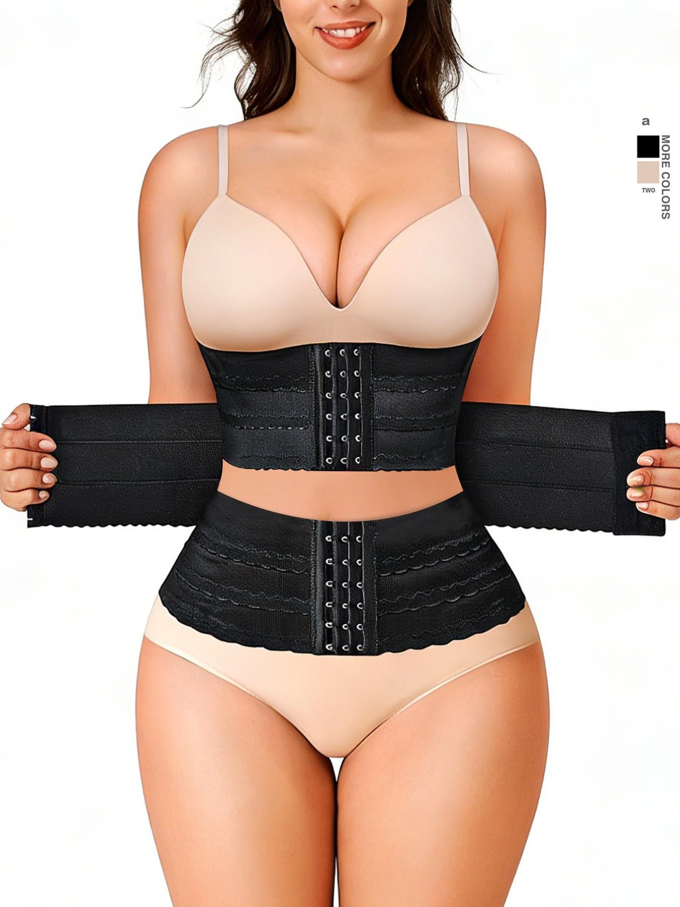 Women's Solid 3-sectional Hook & Eye Waist Trainer, High Stretch Tummy Control Corset for Daily Wear Fit, Women Shapewear Underwear Clothes Halloween dailydrip comfyessentials midsize tiktokshopbacktoschool