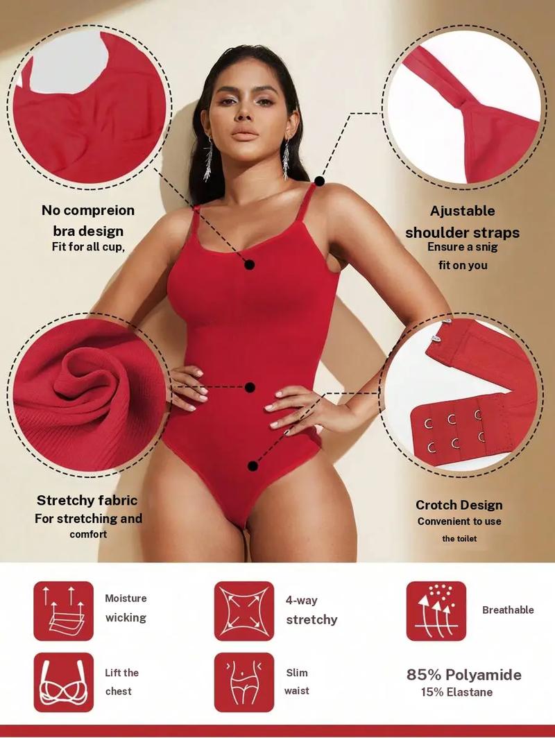 Seamless Covered Bust Jumpsuit Thong Bodysuit Fit Womenswear Comfort Shapewear Basic , Breathable Hip , Solid Adjustable Strap Thong Shapewear Bodysuit Compression Skinny Tummy Control Black Activewear Athletic Minimalist Sportswear