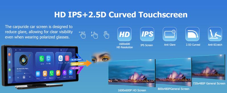 2025 10.3-inch Portable Carplay Screen for Car Compatible with Apple CarPlay and Android Auto,Wireless Car Play Unit with GPS Navigation,Bluetooth,Mirror Link, Rear Cam Touch Screen for All Vehicles