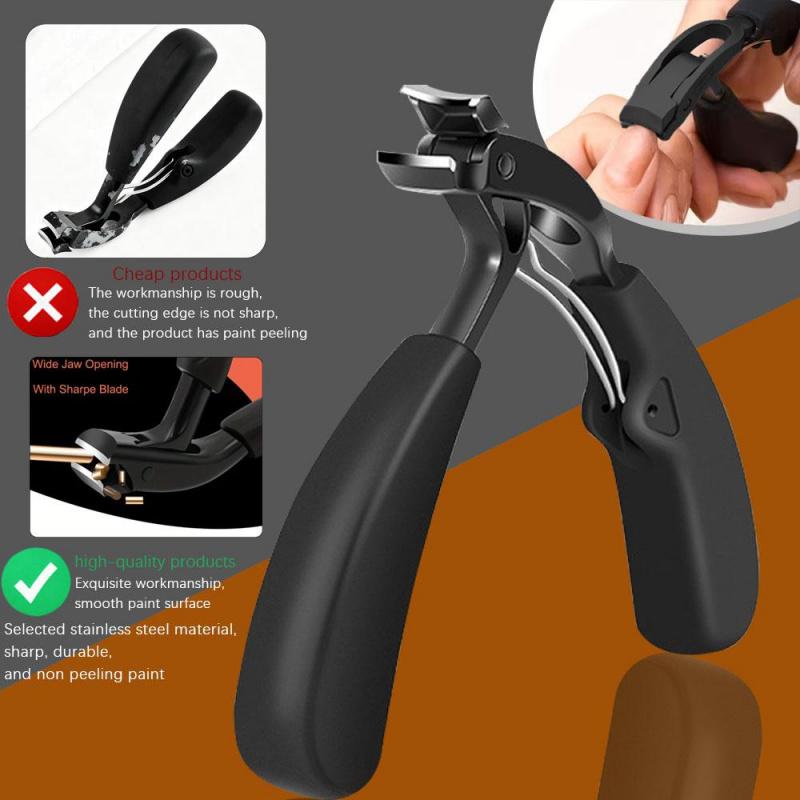 Professional Stainless Steel Nail Clippers, Wide Opening Anti-Splash Design, Long Handle Thick Toenail, Suitable for Men and Elderly