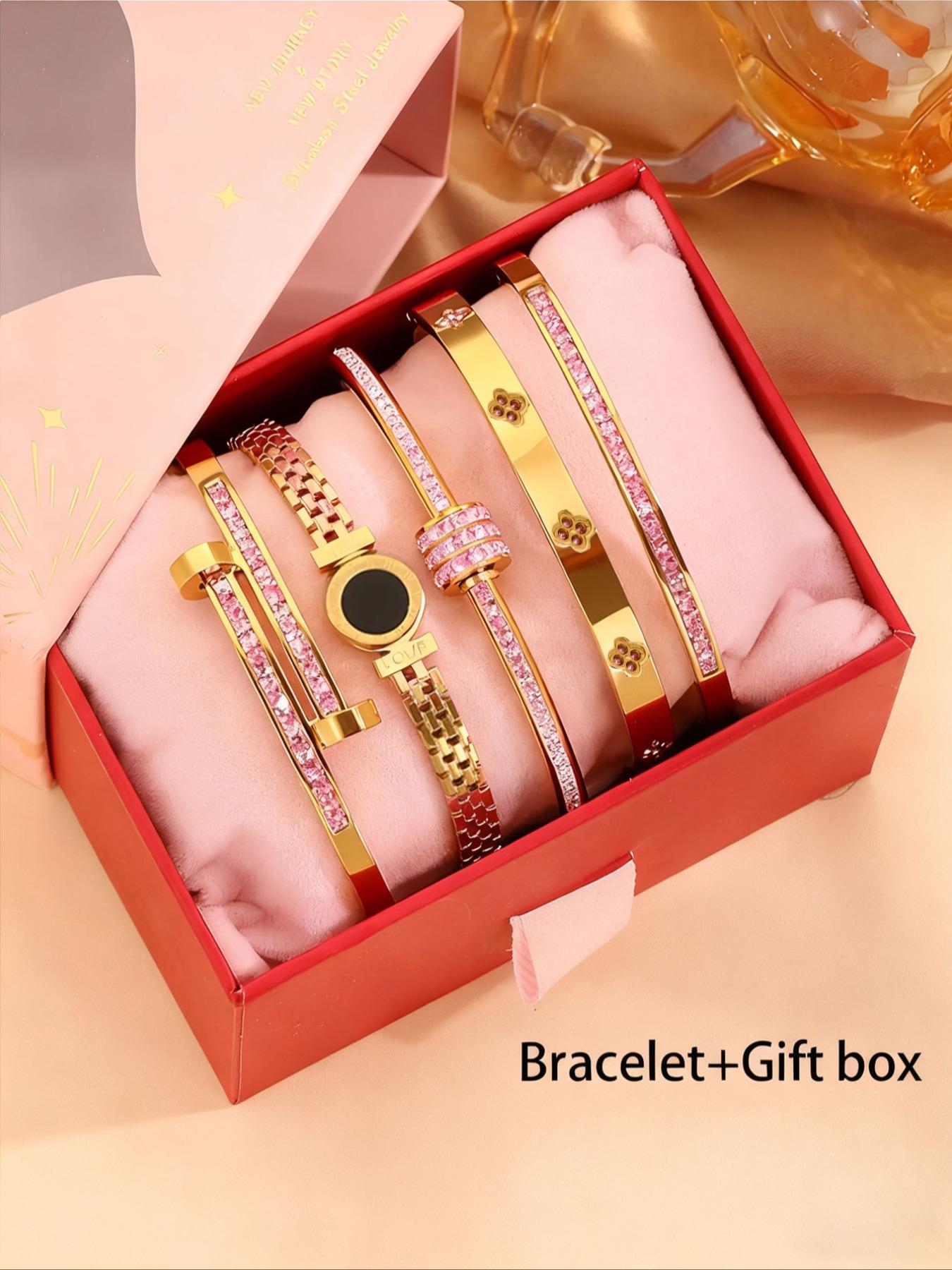 5-piece Set Of Unisex's Elegant and Luxurious 304 Stainless Steel Bracelets with Gift Box, High-quality and Fashionable Items for Christmas Gift, Birthday Gift Box and Stackable Bracelets