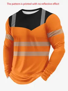 Men's Striped High-Visibility Safety Workwear Construction Gear Long Sleeve T-Shirt, Outdoor Construction Reflective Top, Sport Fitness Tee