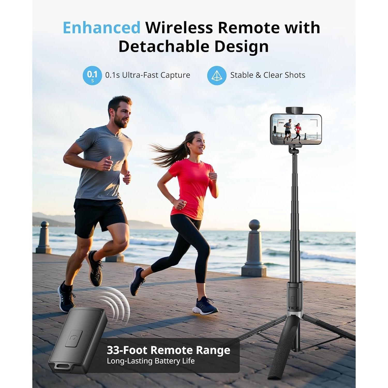 Selfie Stick Travel Tripod for   Remote for Selfies, Extendable Selfie Stick for , iPhoneTripod for Video Recording, 60 inch, Black