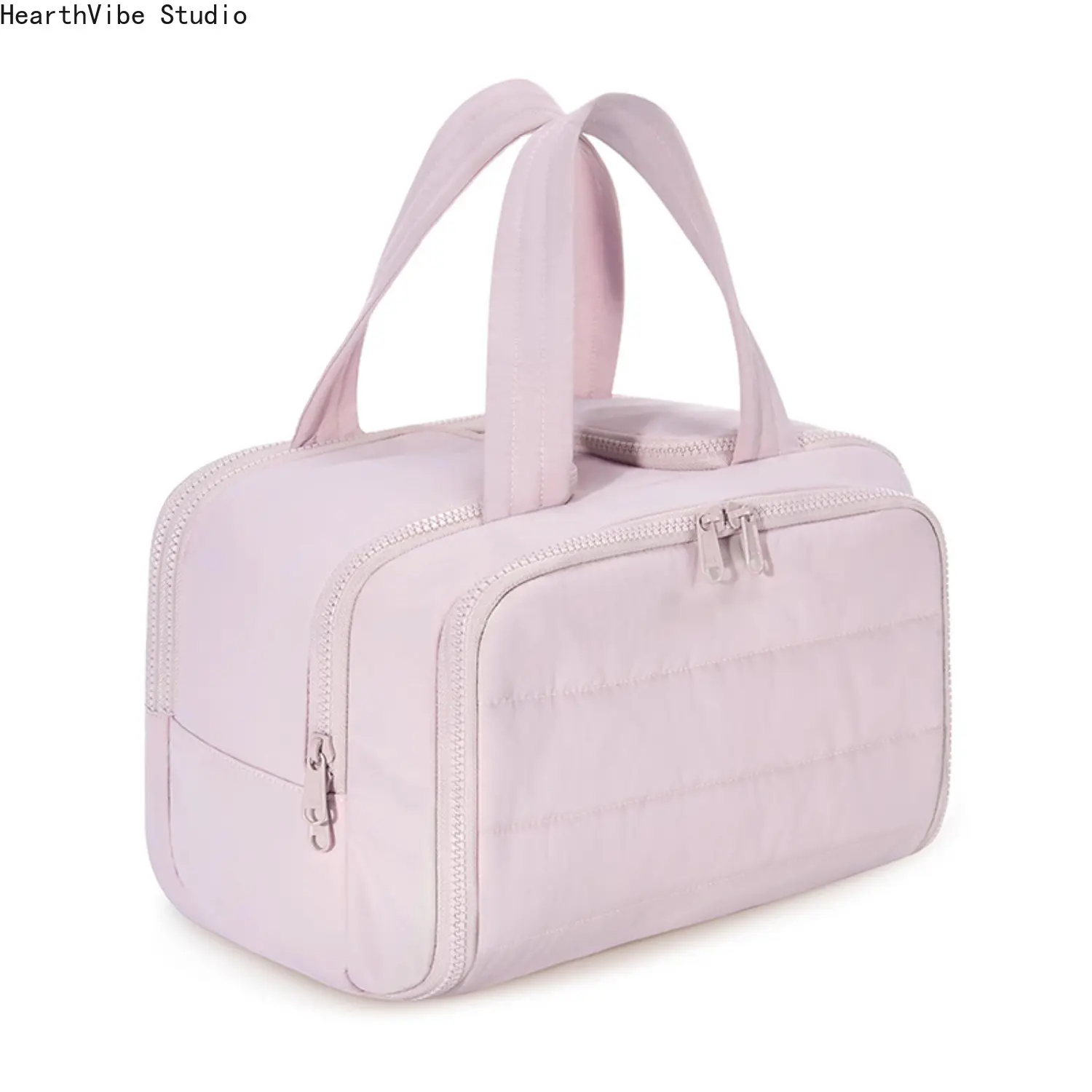 Puffy Travel Toiletry Bag for Women, Lightweight Large Makeup Cosmetic Organizer with Handle, Water-Resistant Wide-Open Dual Compartment Storage Case for Holiday Vacation Overnight Accessories