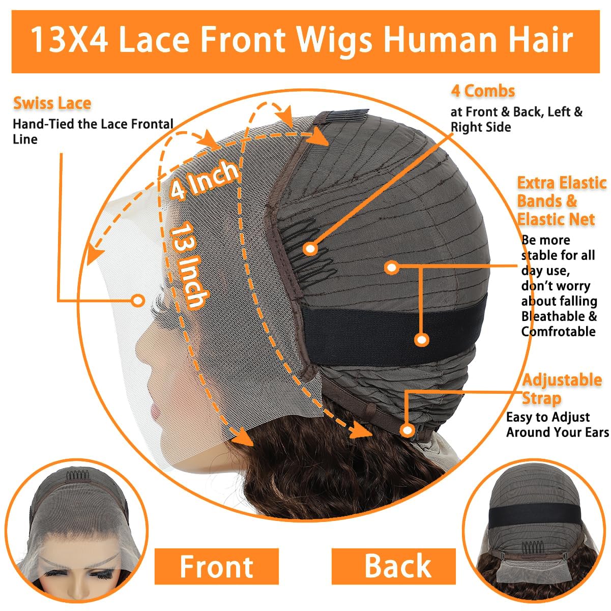 Chocolate Brown Lace Frontal Wigs Human Hair 13x4 Body Wave Lace Front Wigs for Women 180% Density Glueless Wigs pre Plucked with Baby Hair