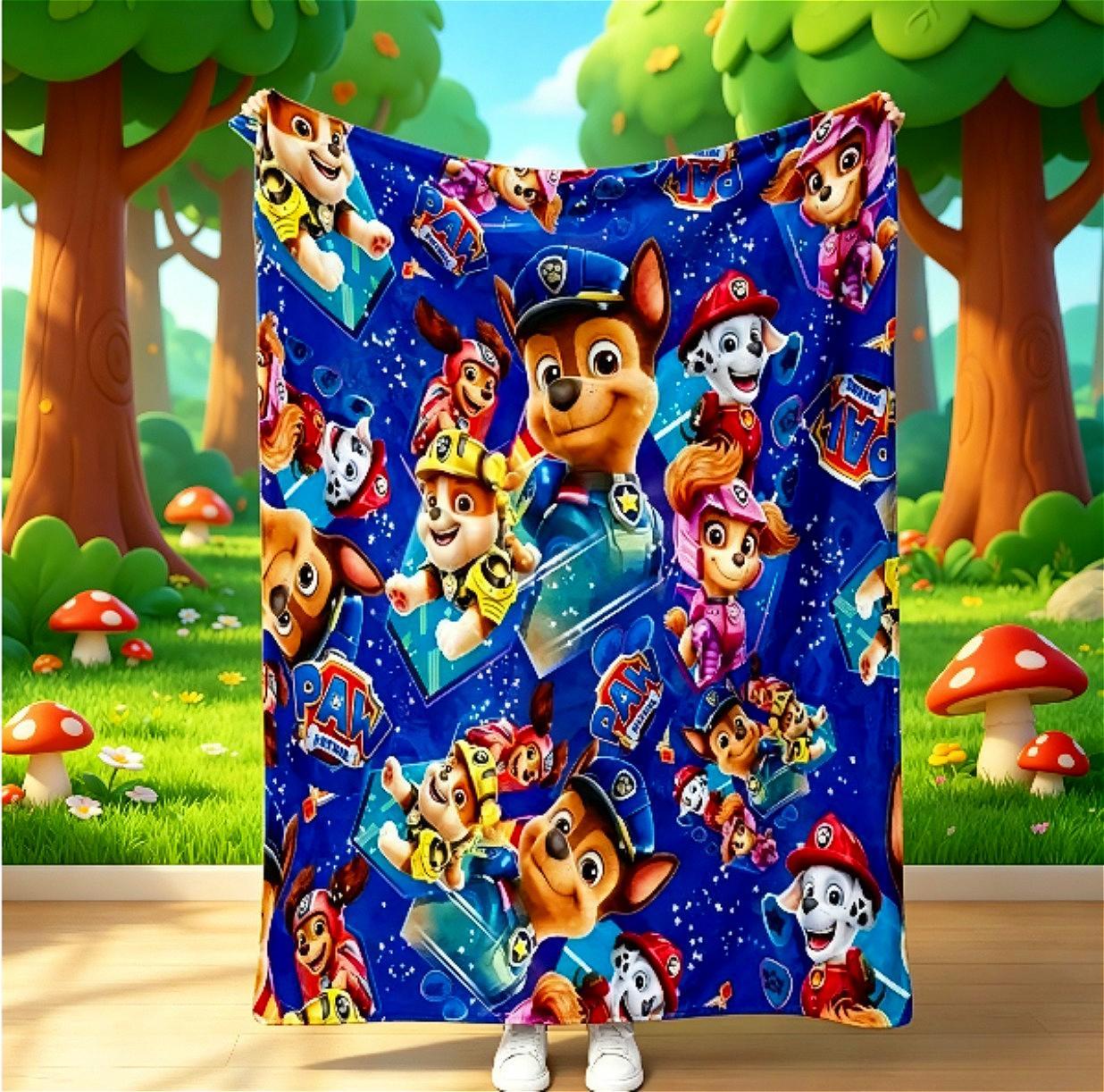 Cartoon Puppy Flannel Blanket for Kids & Adults, Cute Paw Patrol Inspired Cozy Throw Blanket, Ultra Soft Lightweight Plush Fleece Blanket for Bed Couch Sofa Toddler Bedroom Travel Nap Decor, Birthday Christmas Holiday Gift