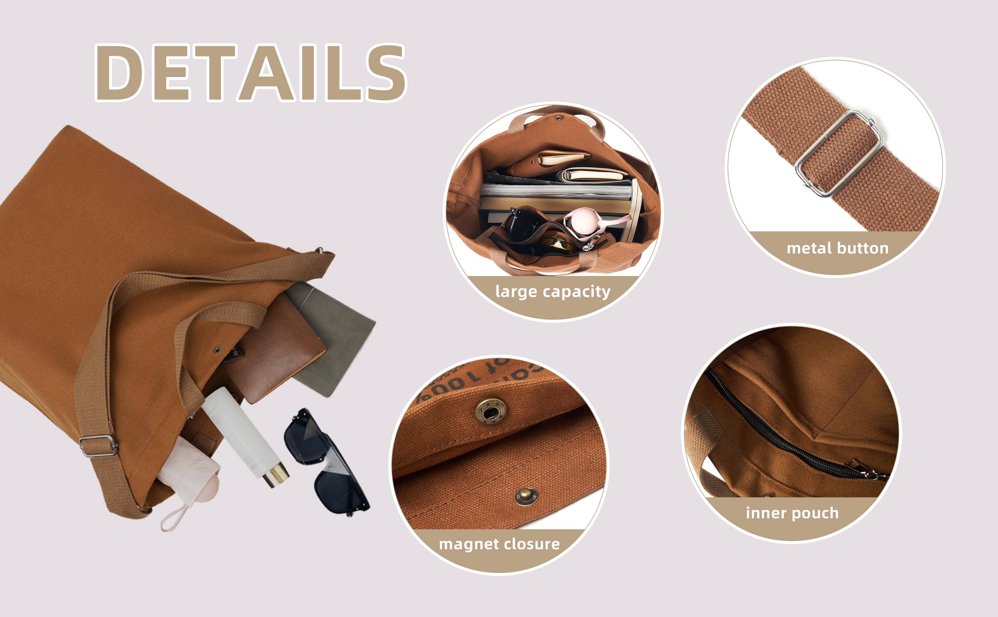 RIVERICH Canvas Tote Bag for Women-Large Cotton Crossbody Handbag with Adjustable Strap and Multiple Pockets for Work Travel Casual Organize Style Oversized Multifunctional Tote Bag SpringStatements