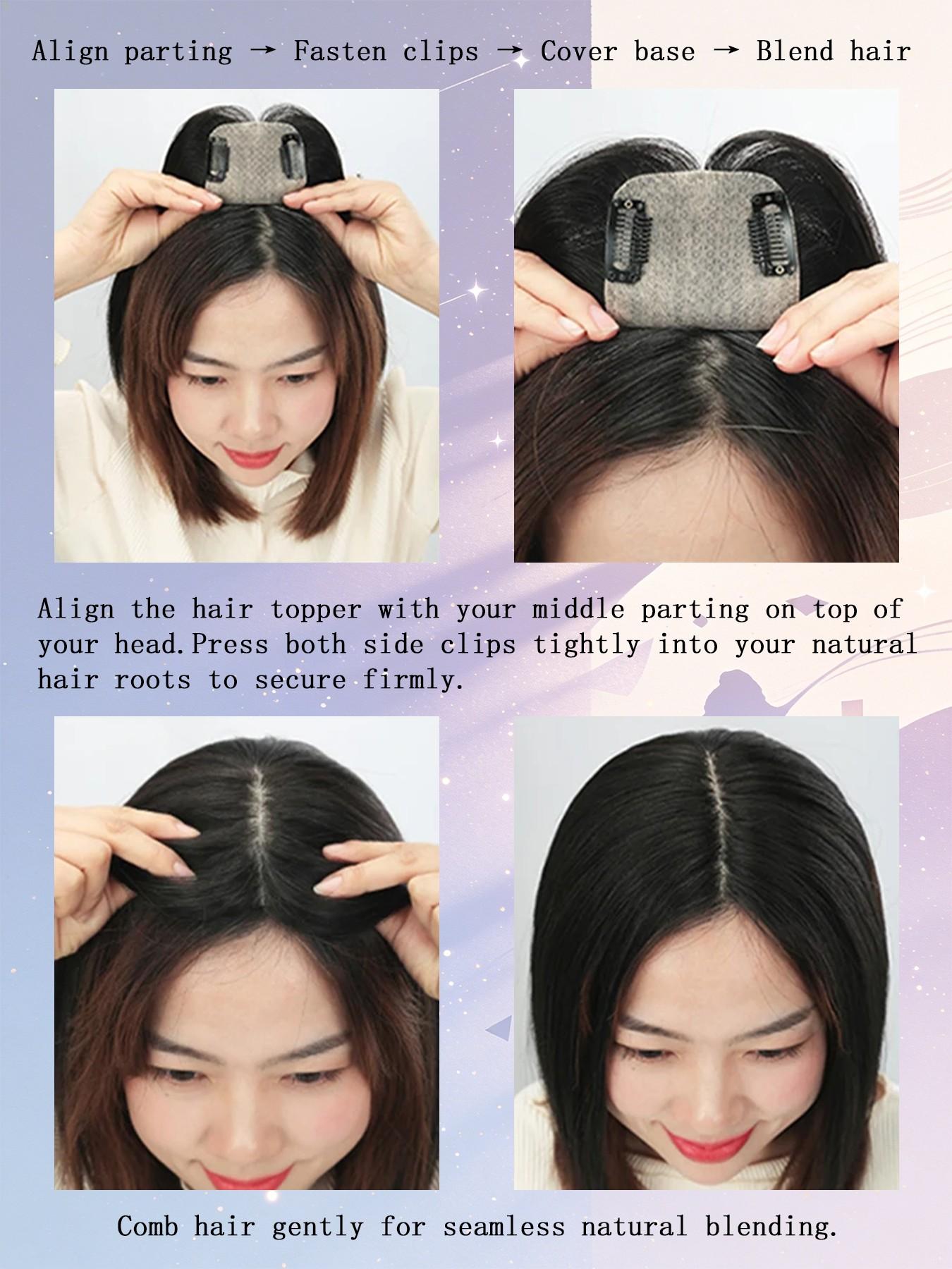 Women's Synthetic Bangs Hairpiece Clip-On Bangs Hair Extension, Hairtoppers, Clip On Hairpieces, Natural, Voluminous, Hairpiece Adds Hair Volume 3D Side-Swept Lift Reshapes Center-Parted Bangs Daily Hair Accessory Easy to Use