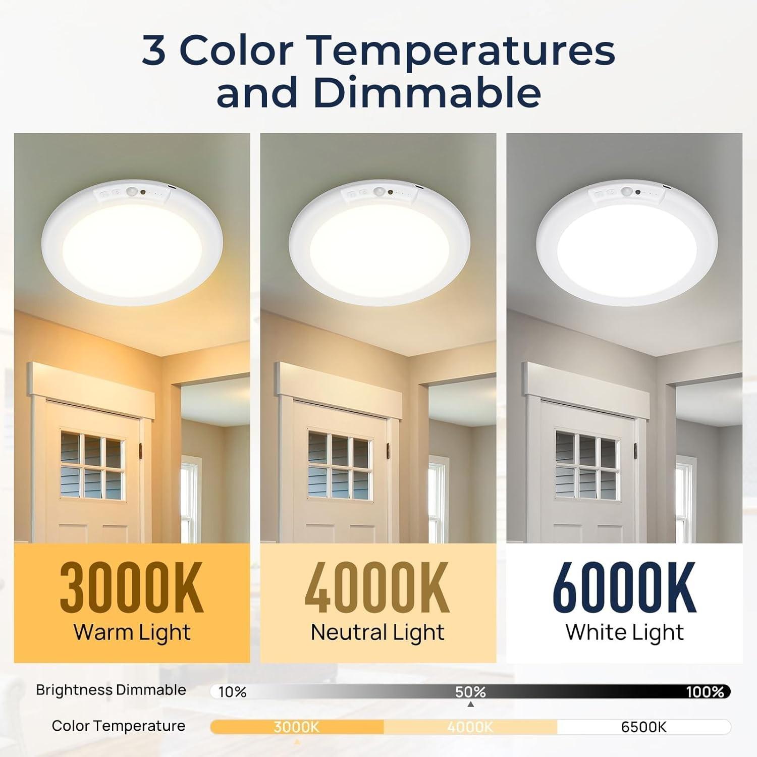 Magnetic Motion Sensor Ceiling Light, Remote Control, LED Battery Powered, Wireless, Dimmable, for Closet, Shower, Storage, Garage, Hallway