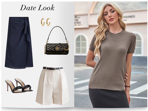 Arach&Cloz 2026 Women's Wool Blend Loose Fit Soft Summer Sweater Short Sleeve Crew Neck Casual Pullover Tops Trendy Outfits SpringStatements