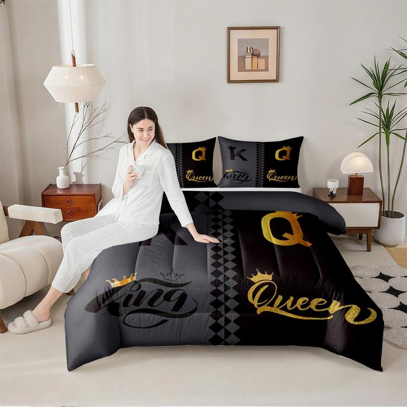 2/3 Pcs Deluxe Bedding Set, King And Queen Crown Printed Quilt Set, Including Comforter And Pillowcase, Shared By The Whole Family, Suitable for All Seasons, Is The Perfect Choice For Bedroom, Dormitory, And Guest Room Bedding Set