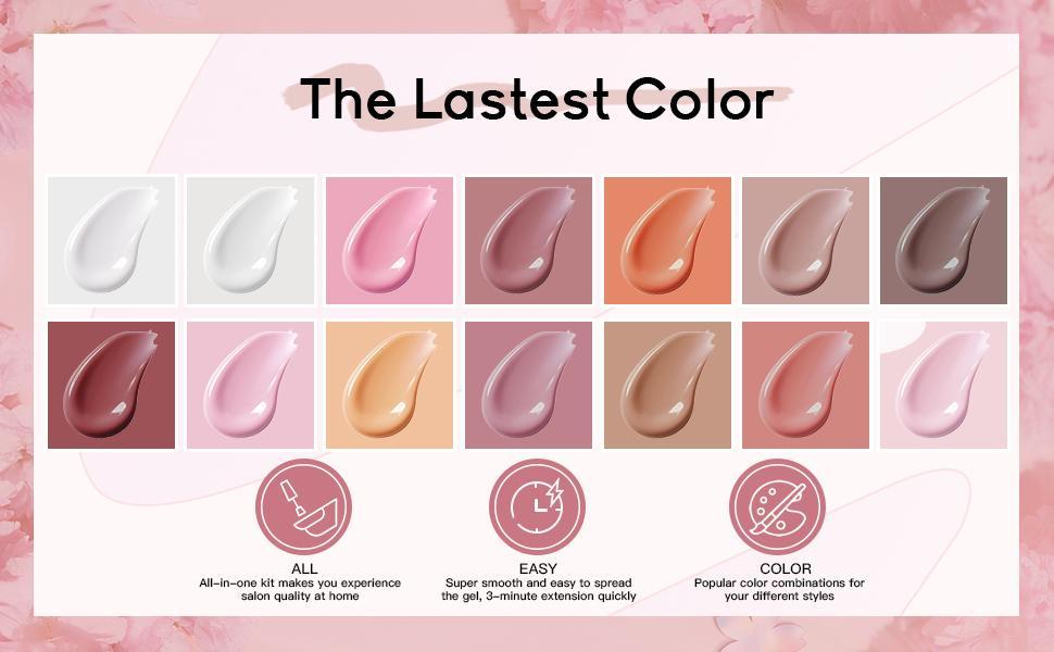 JEWHITENY 14 Colors Poly Extension Gel Nail Kit With Nail Lamp Nude Pink White Brown All In One Poly Nail Gel Starter Kit Poly Gel Nail Kit With Base Top Coat Manicure Salon Frence Nail Art DIY