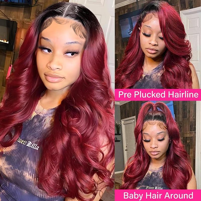 Bling Hair 1B/99J Burgundy Wear and Go Glueless Wig 180% Density Pre Cut HD Transparent Lace 5X5 Lace Wigs Body Wave Human Hair Wig For Women
