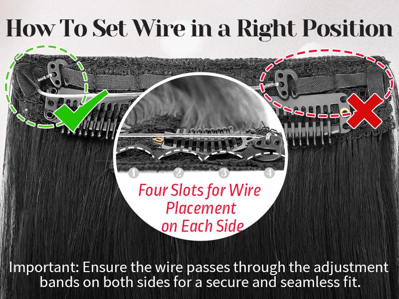 [ kookastyle ] 20inch Invisible Wire Synthetic Hair Extensions 20‘’ Long Wavy Layered Synthetic Clip in Hair Extensions with Transparent Wire Adjustable Size 6 Secure Clips Dark Brown Thick Hairpieces for Women 20 Inch